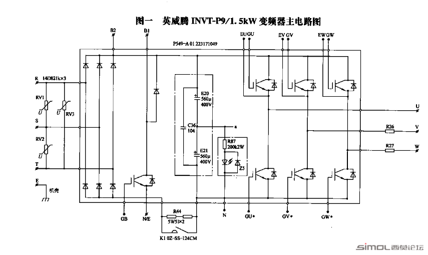 ͼһӢINVT-P9/1.5KWƵ·ͼֱӴӵE21ѹaNΪصԴ롣